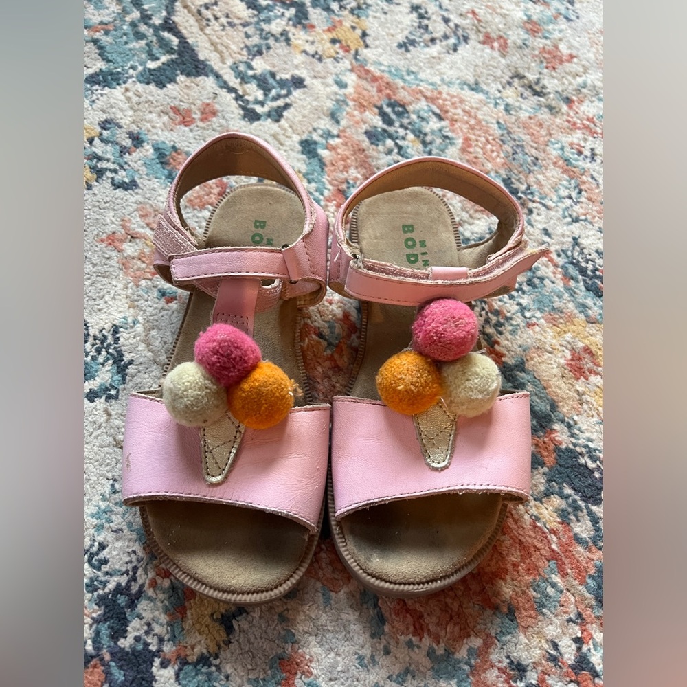 Boden Light Pink Kids Sandals with Colorful Pom Poms